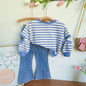 Long Sleeve Shirt and Jeans 2pc Set blue White