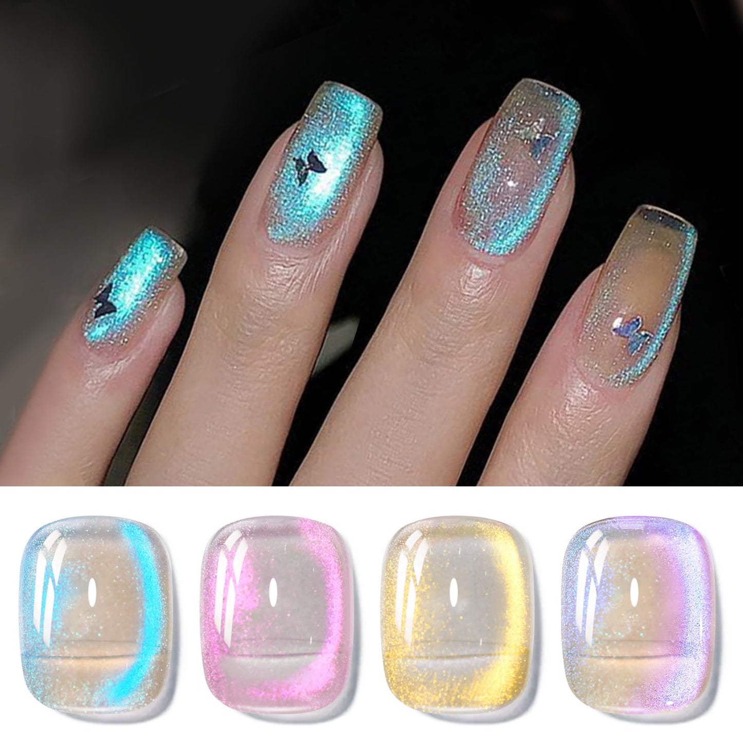 Born Pretty Cat Magnetic Eye Gel Nail Polish Blue Tears Auroras Holographic Gel Nail Polish 4 pc Set - Blue Tears Auroras - nail polish