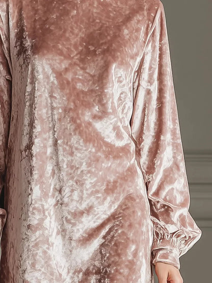 Velvet Long Sleeve Mini Dress - - Dresses