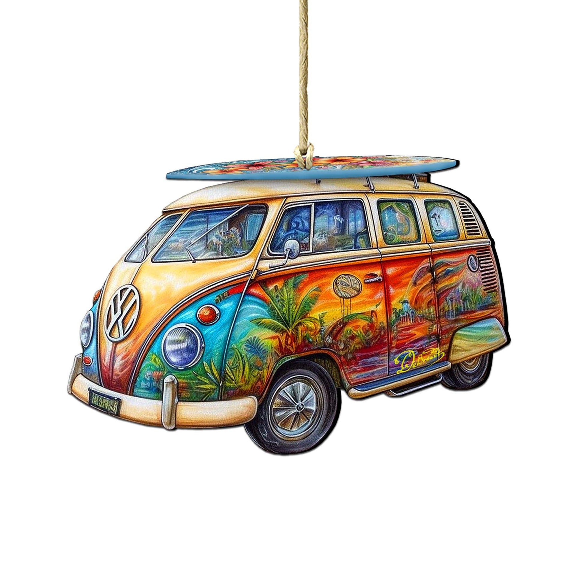 Beach Themed Ornaments - Hippie Van Wooden Ornaments by G.Debrekht Coastal Holiday Decor - 8688203 - - Wooden Ornaments
