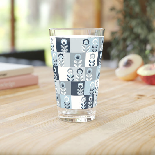 Blue Floral Pattern Pint Glass - 16oz - Kia Day Design