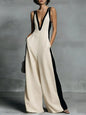 Deep V-Neck Wide-Leg Jumpsuit - Orange-red -