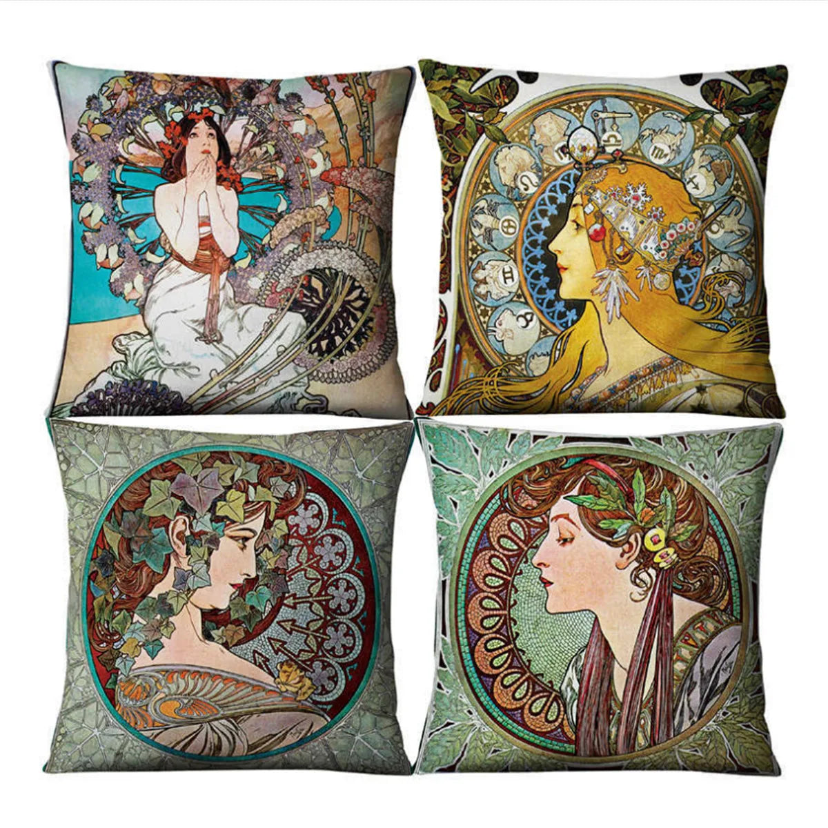 Vintage Art Nouveau Cushion Cover Linen Throw Cushion Pillow