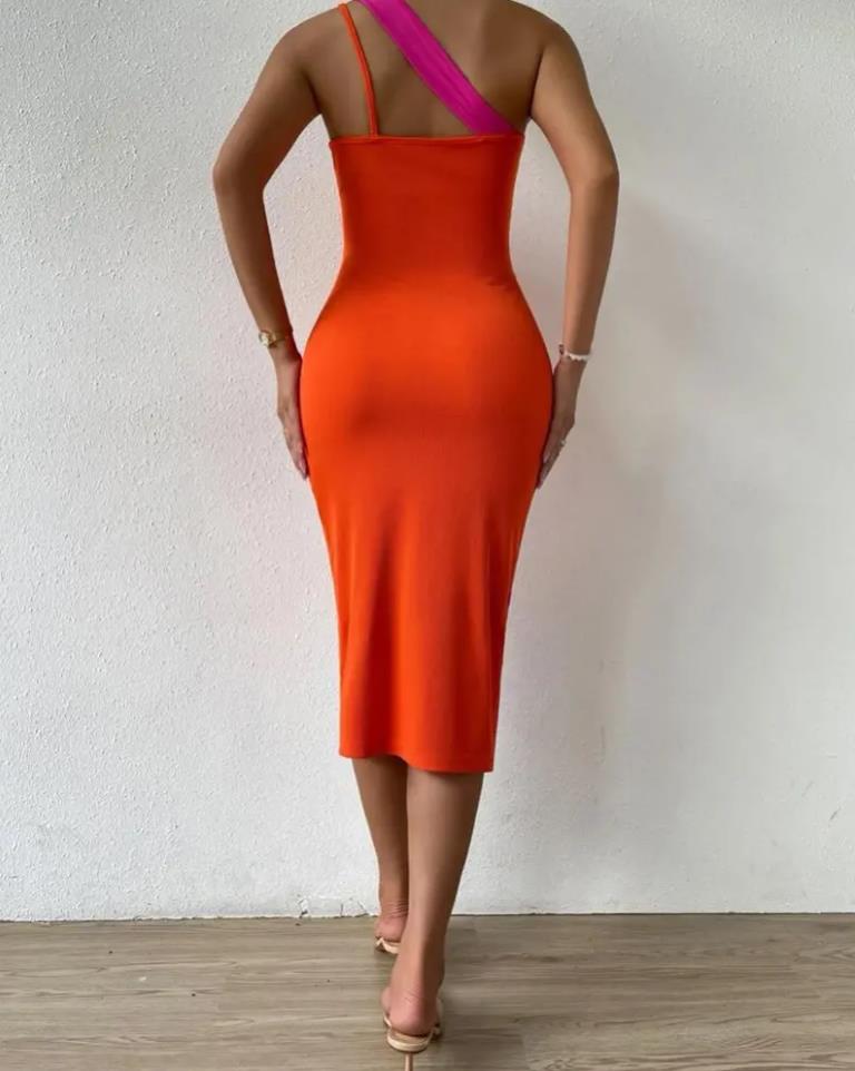 Summer Fashion Patchwork Cutout Slit Dress - - dress