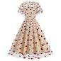Heart Flare Retro Dress for Women - Apricot Swing 1950s Style - Apricot-hearts Large - dress