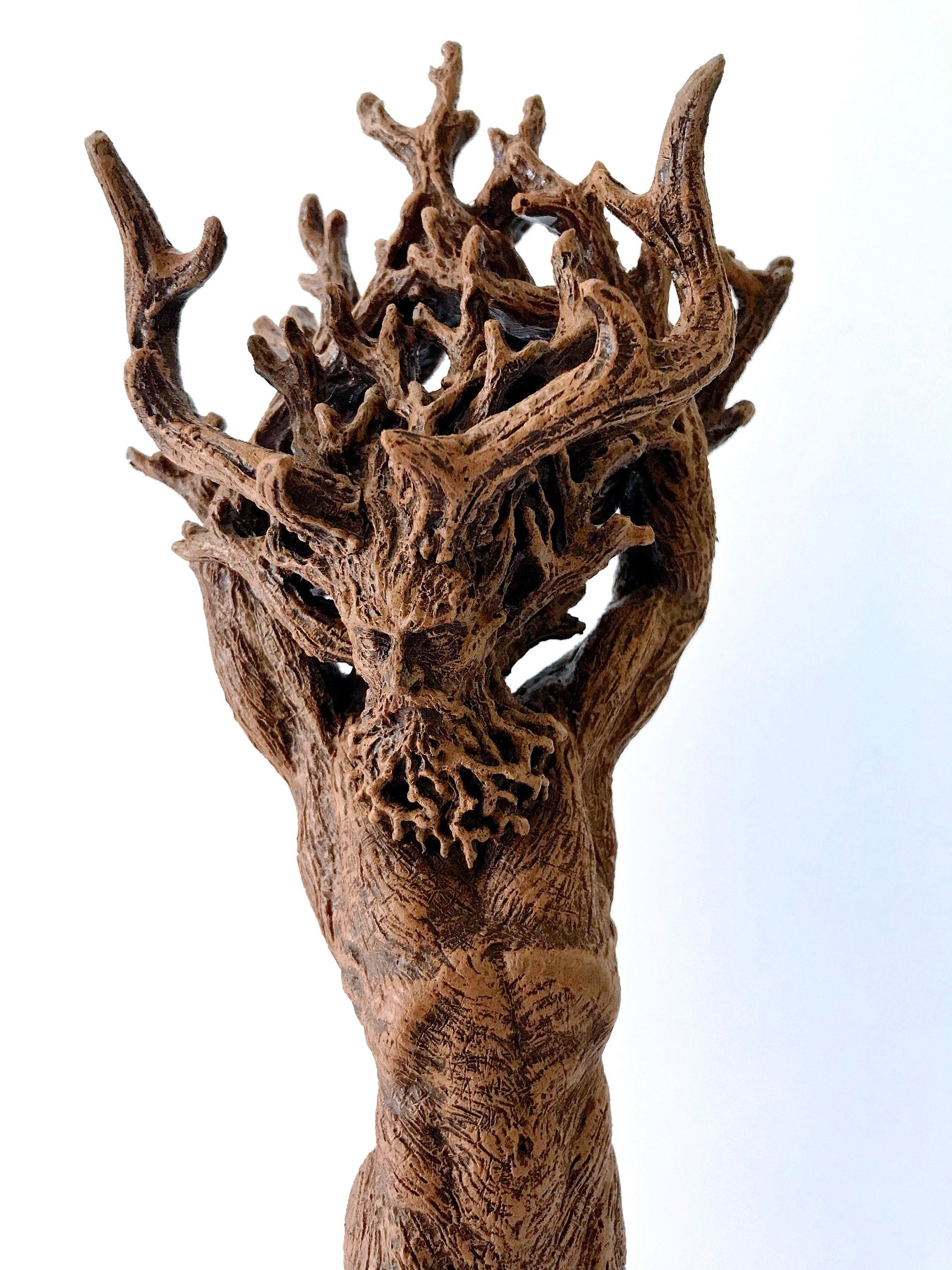 Green Man/ Cernunnos Hand Painted Resin Sculpture | Mythical Forest Creature Figurine | 15” Woodland God Altar Statue for Nature Lovers - -