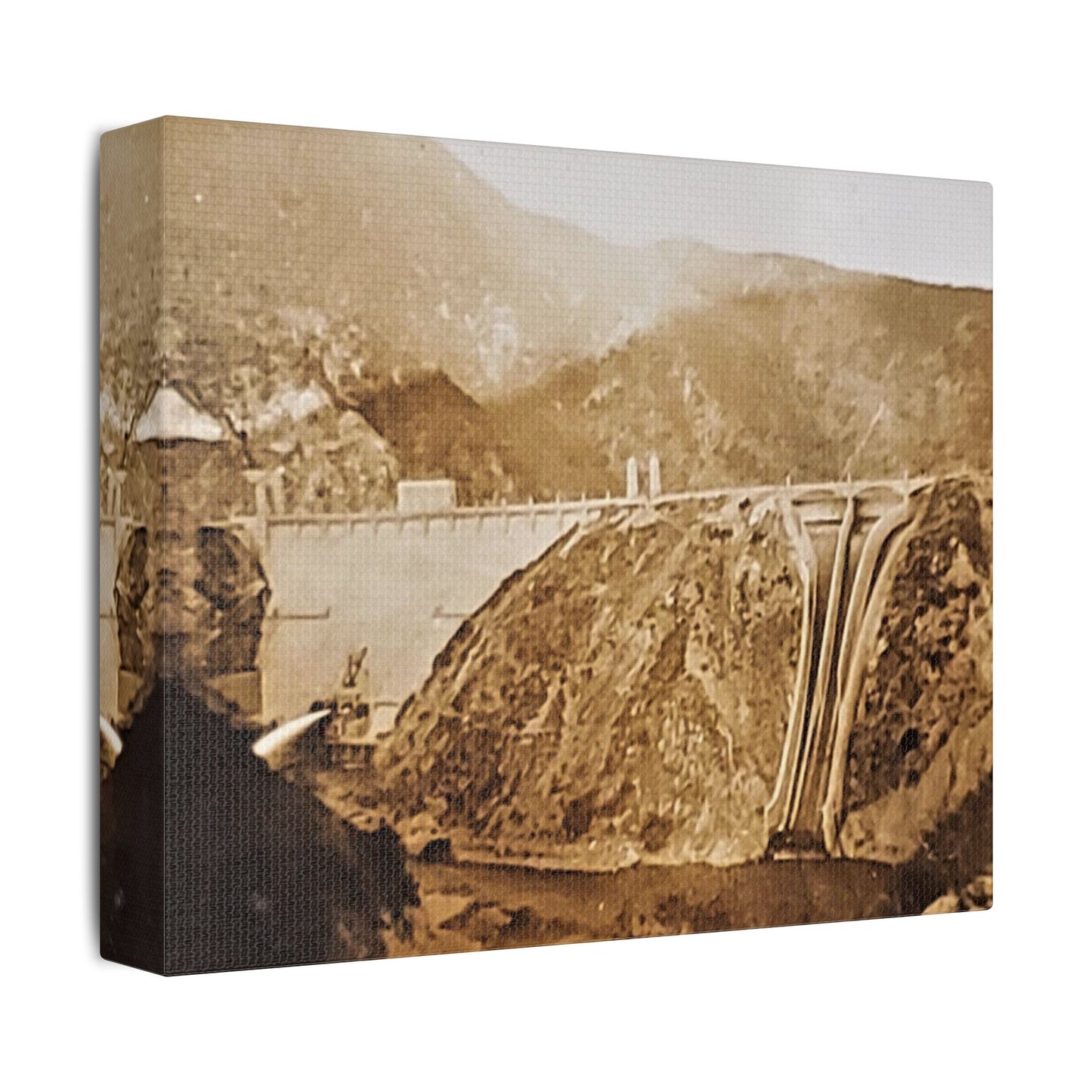 Back View Morris Dam Spillway Satin Canvas, Stretched