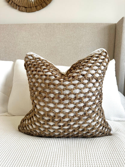 Tuban Pillow Cover – Neutral Textured Boho Accent Pillow - -