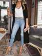 Open Front Long Sleeve Longline Cardigan - Black -