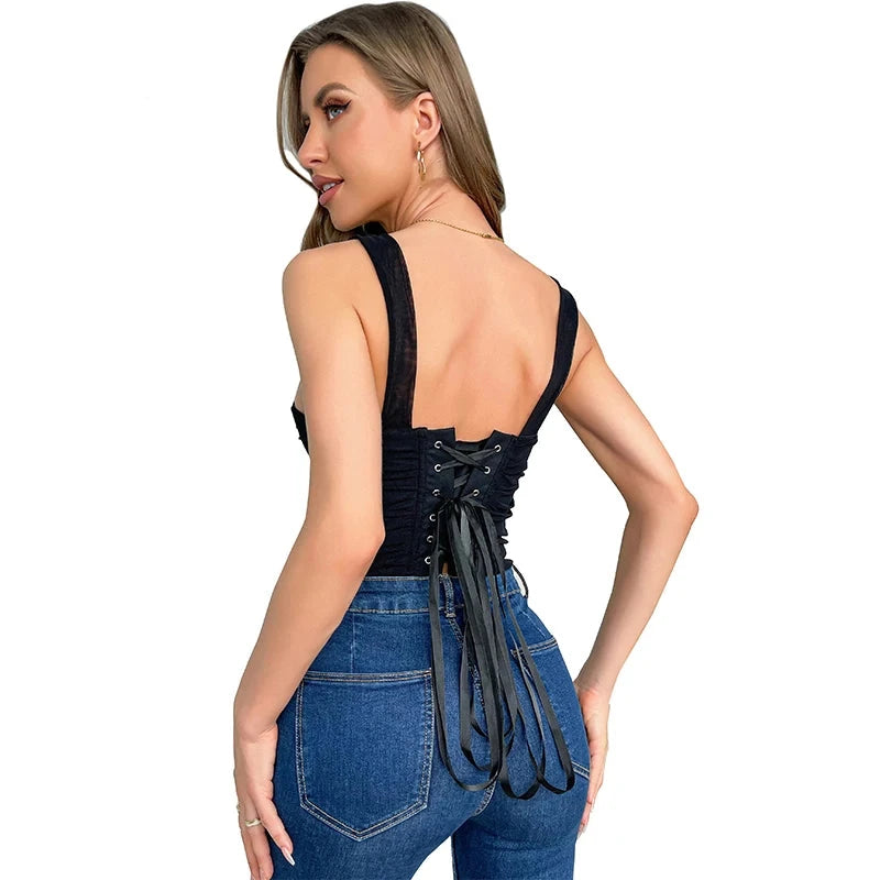 Shoulder Strap Corset Top Lace Up