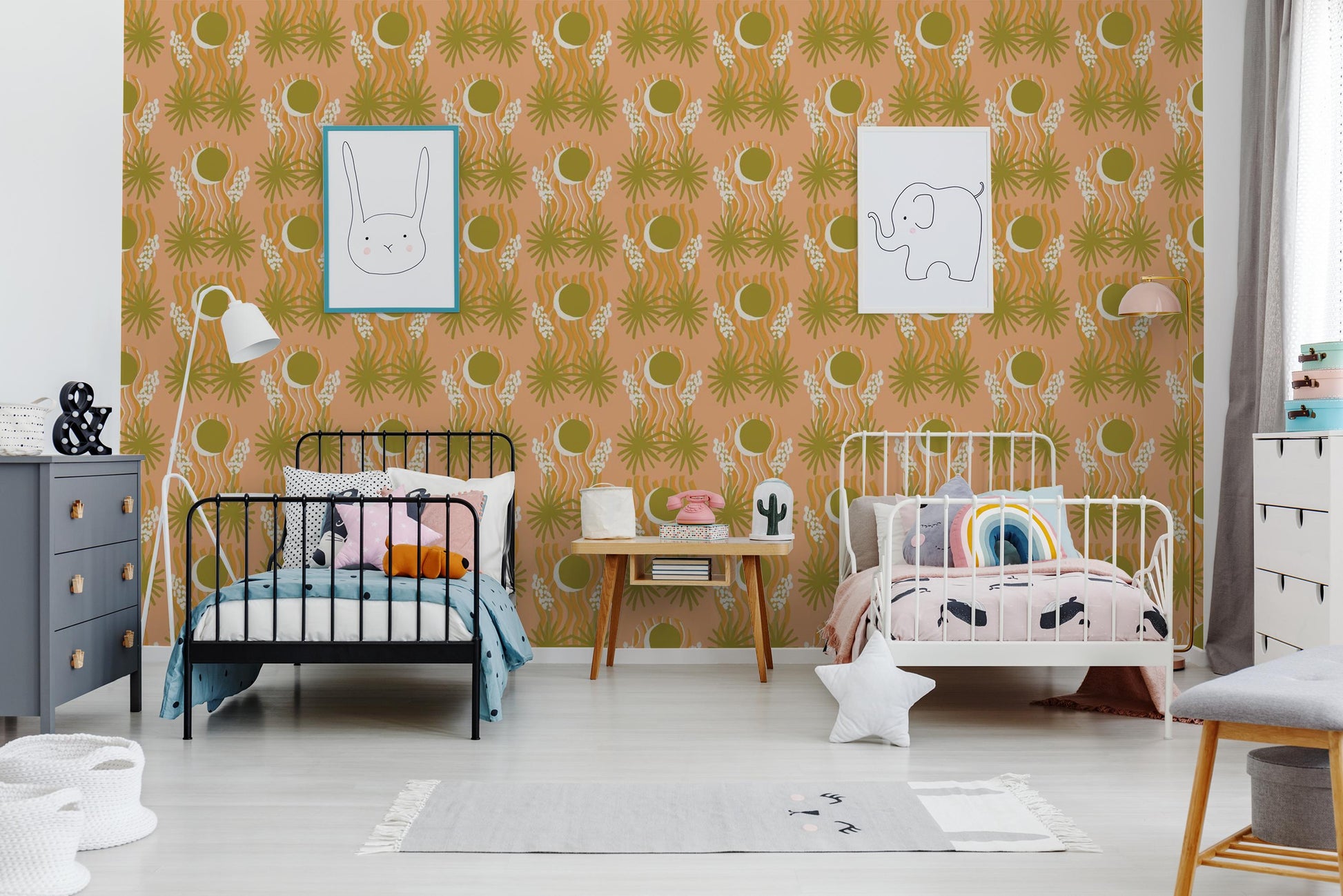 Yucca Moon Wallpaper, peach and green- Samantha Santana Creative- {{Product type}}