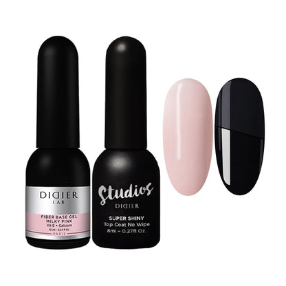 DIDIER LAB Premium Fiber Base and Top Coat Gel Nail Polish -Milky Pink - Milky Pink + Shiny - gel polish