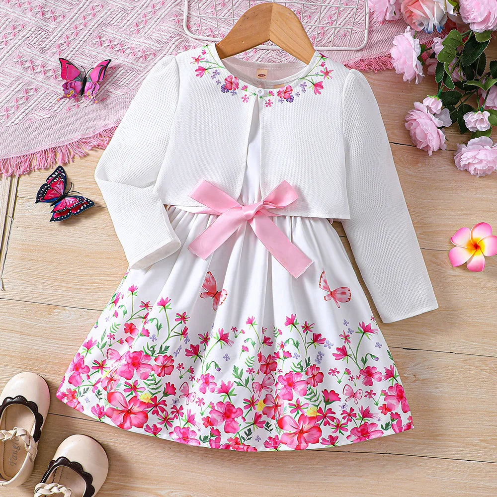 Girls Long Sleeve Cardigan and Floral Sundress Set