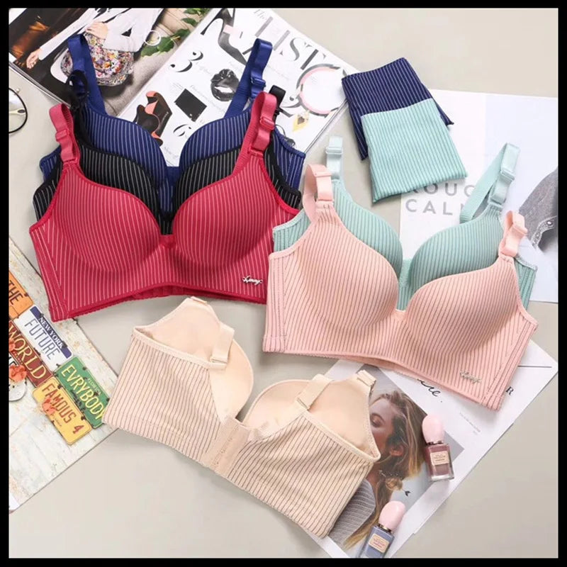 Solid Color Wireless Bra Ladies One Piece Push Up Bra Seamless Bras & Brief Sets