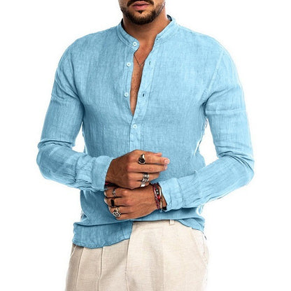 Men's Casual Blouse Cotton Linen Shirt Loose Tops Short Sleeve Shirt