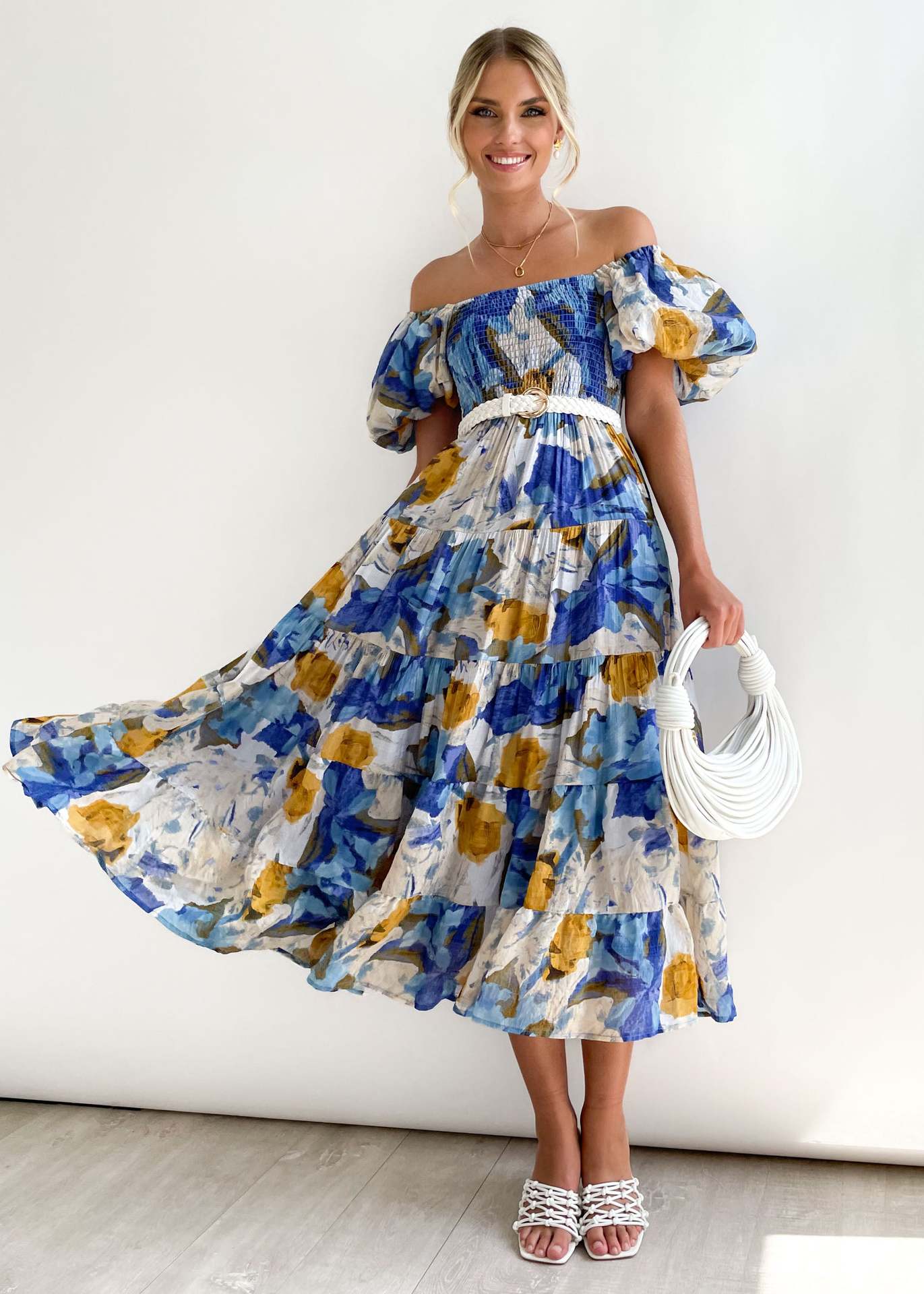 Floral-Print Off-Shoulder Loose Dress for Women - - dress