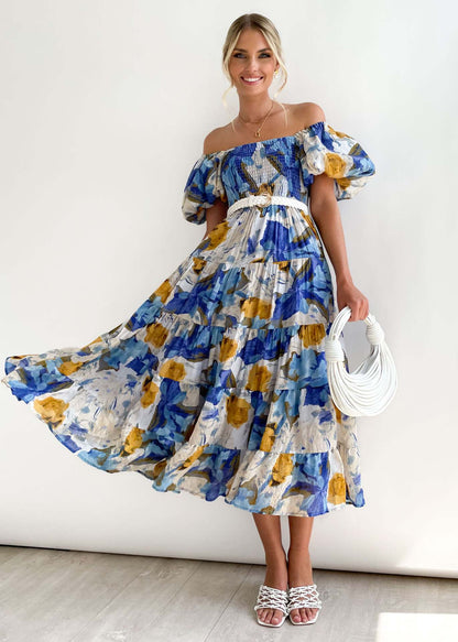 Floral-Print Off-Shoulder Loose Dress for Women - - dress