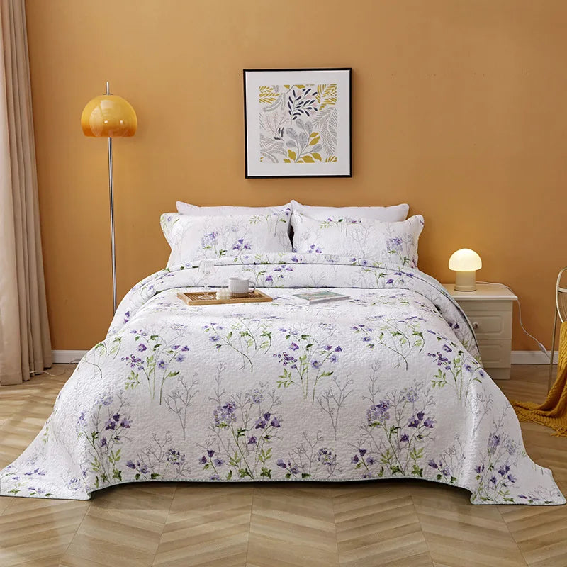 Plant Flower Plant Leaf Embroidered 3d Printed Patterns Quilted Bedspreads Set