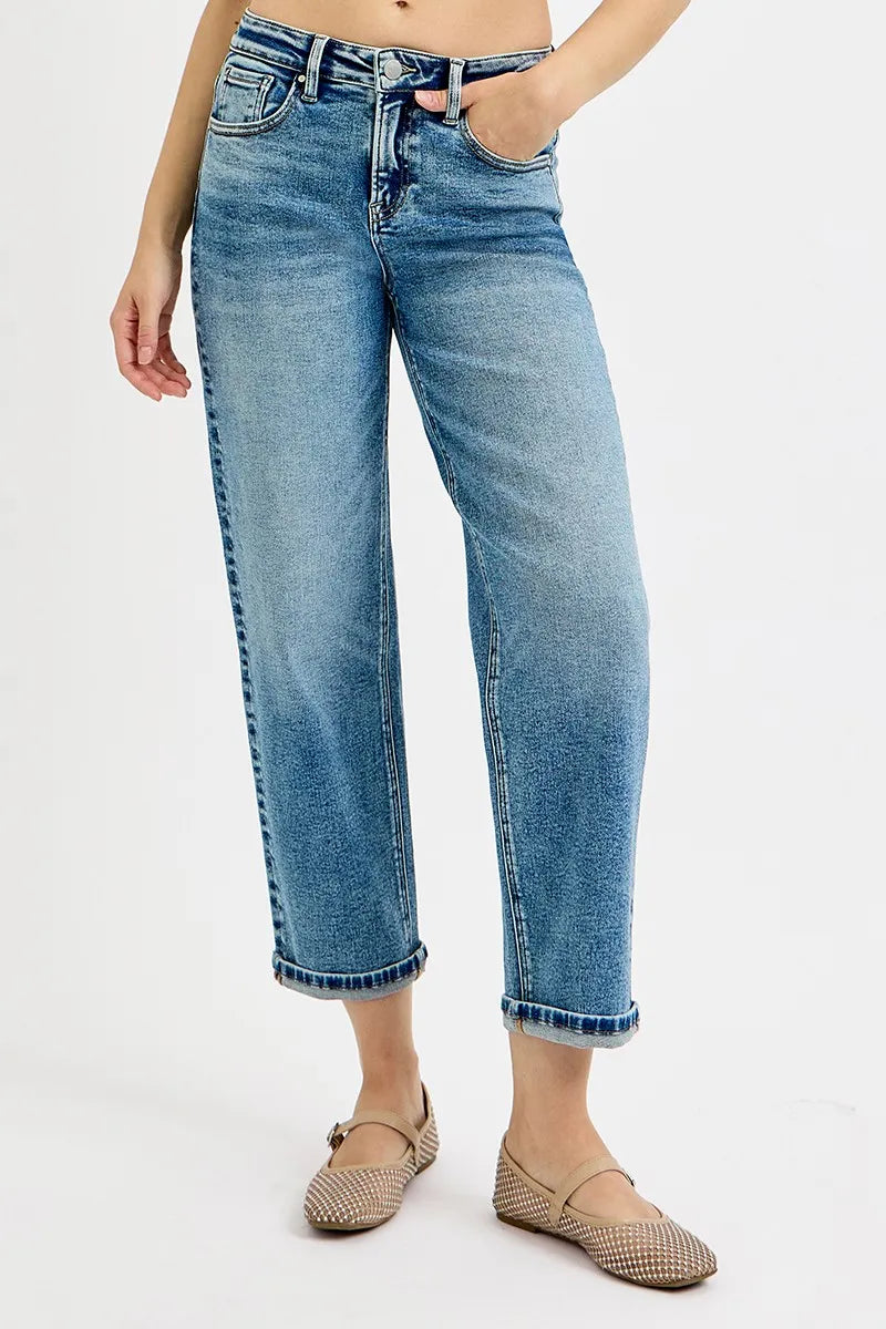 RISEN Full Size High Rise Crop Boyfriend Jeans Plus Size - - jeans