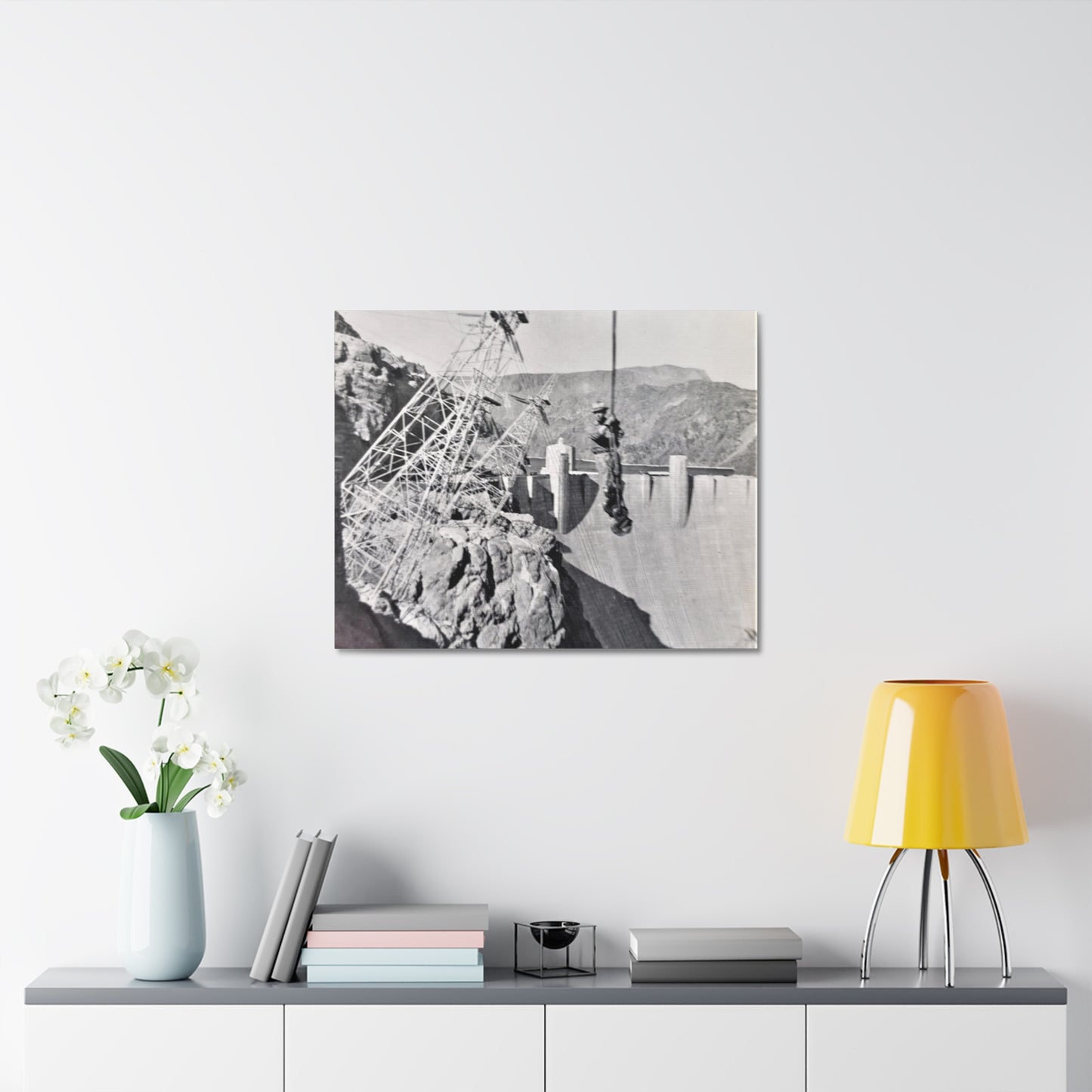 Suspended Boulder Dam Worker Stretched Canvas