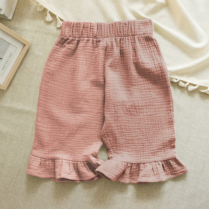 Cotton Girls Flared Pants - Casual Ankle-Length Pants - Dark Pink 100 - pants