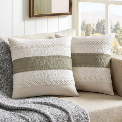 ZeeMart Premium Cotton Boho Throw Cushion Cover Pair - Sage - Contrast Dark Sage 16" x 16" (Pack of 2) - pillow cover