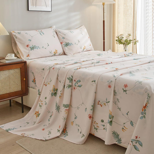 Floral Bedding King Size Bed Sheet Set - Luxury Cooling Sheet Pink Floral Bed Sheet Set - Deep Pocket up to 16"Breathable Soft Bed Sheets KingAll Season Sheets for King Bed - -