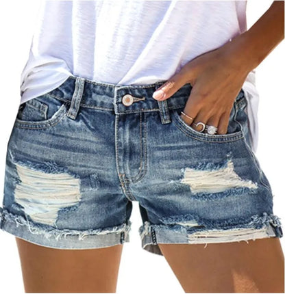 Fashion Women Summer Denim  Shorts With Holes