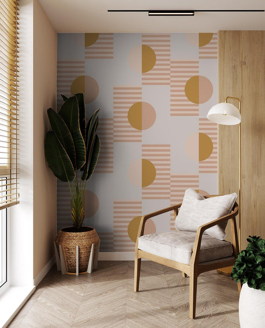 Summer Suns Wallpaper, blush and mustard - - Wallpaper
