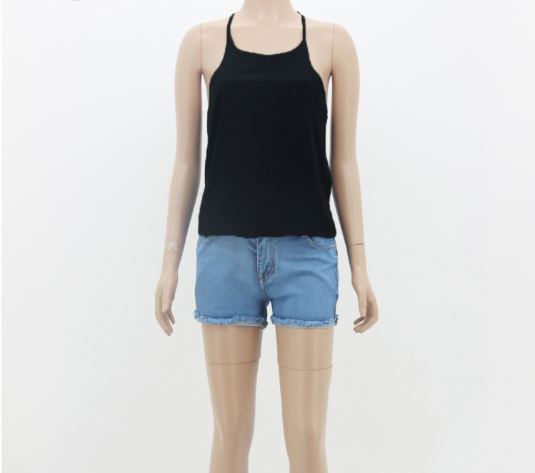 Backless Chiffon Halter Top with Spaghetti Straps - - Women's Fashion - Women's Clothing - Tops & Tees - Tank Tops