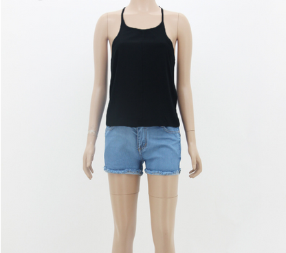 Backless Chiffon Halter Top with Spaghetti Straps - - Women's Fashion - Women's Clothing - Tops & Tees - Tank Tops