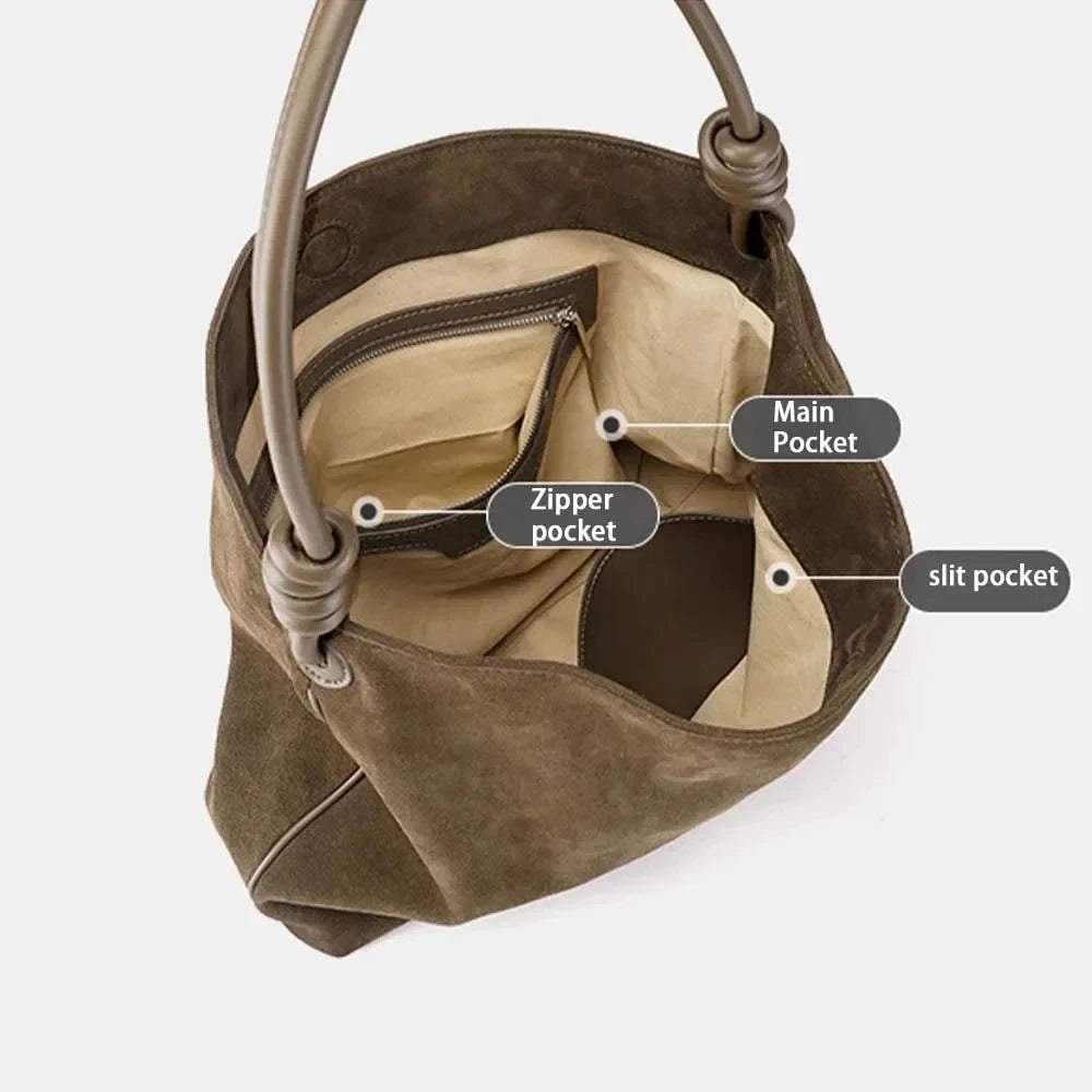 Womans Suede Leather Soft Bucket Bag