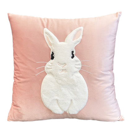 Soft Rabbit Pillow Cover Sofa Cushion Velvet Embroidered Pillow Girl's Heart Pink Cartoon Pillow Cover Cute - -