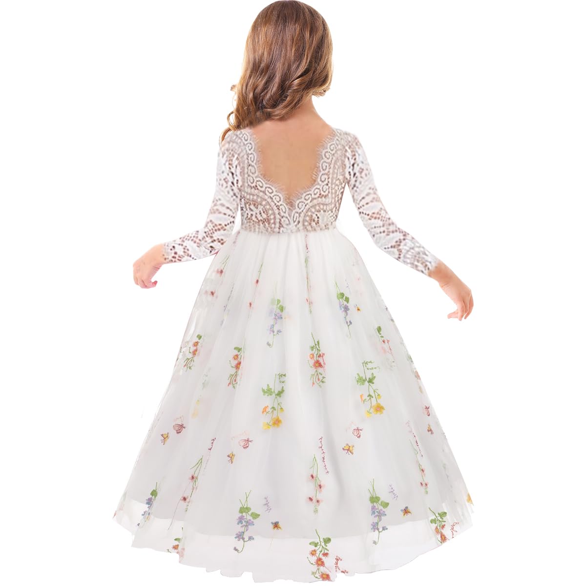 Floral Princess Embroidered Gown for Girls - - dress