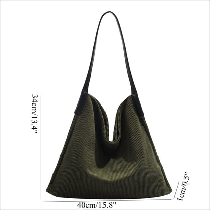 Corduroy large capacity hobo bag, tote bag women, casual commuting shoulder bag large, - -