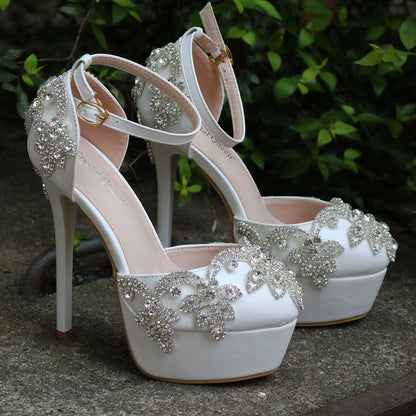 Elegant White Diamond Bridal Heels - -