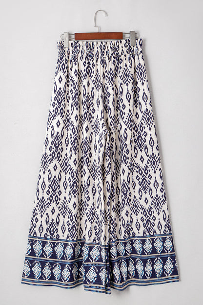 Blue Boho Pattern Print High Waist Wide Leg Loose Pants - - Bottoms/Pants & Culotte