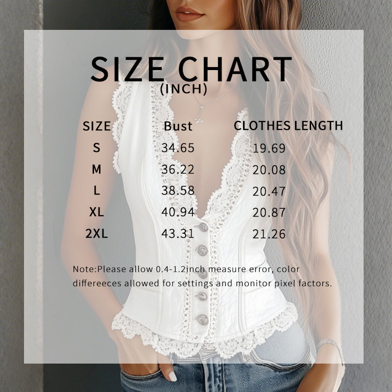 Lace Trim Button-Down Crop Tank Vest Women- FitiqueFit- {{Product type}}