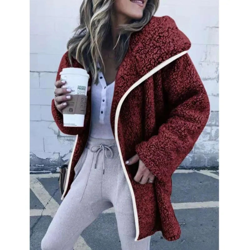 7 Color Women Winter Fleece Fur Fluffy Long Sleeve Hoodie Cardigan Coat Jacket