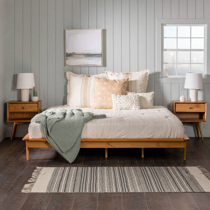 Mid-Century Modern Solid Wood King Platform Bed Frame Caramel - - platform bed