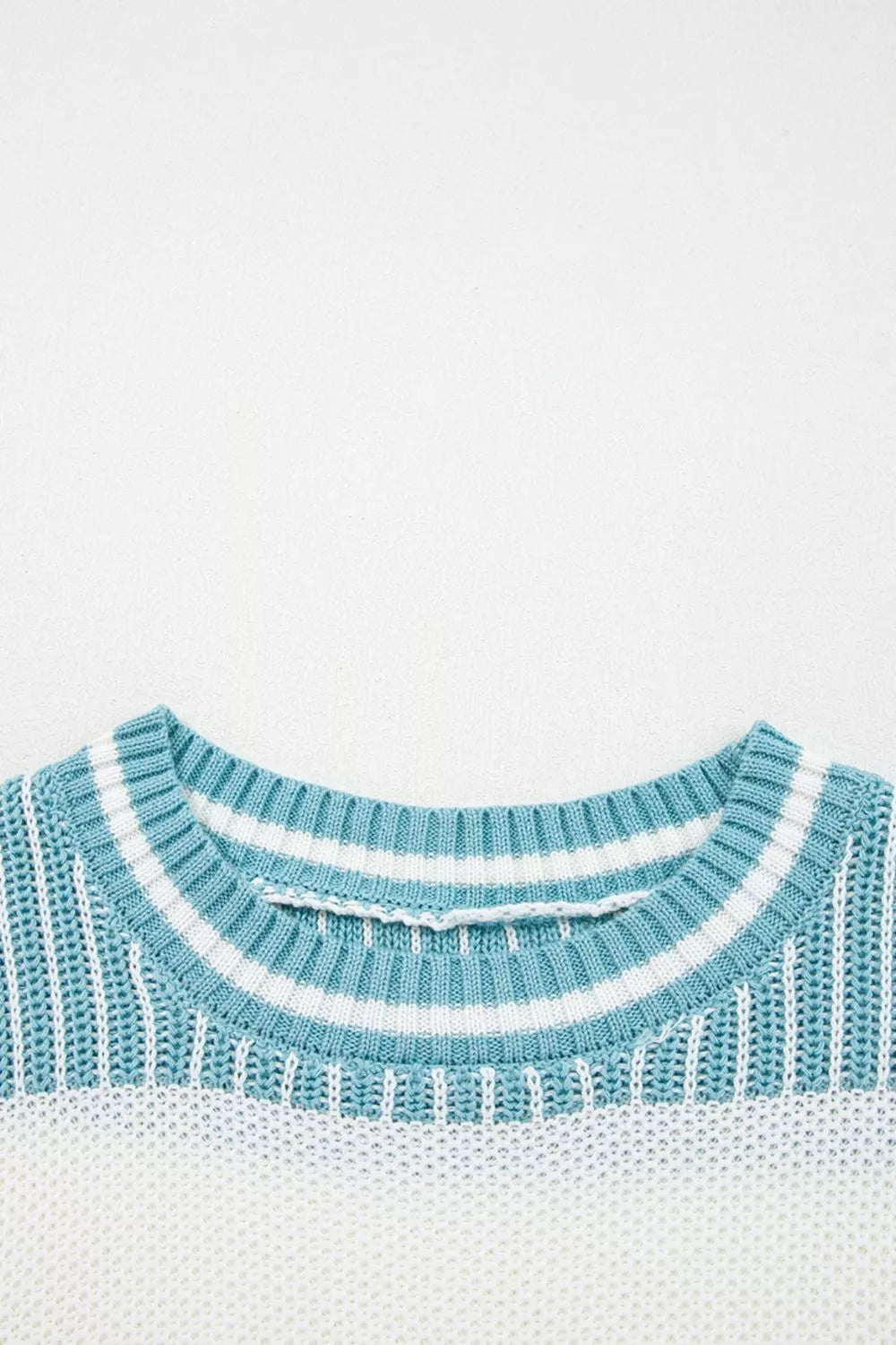 Two Tone Striped Patchwork Drop Shoulder Loose Sweater - -