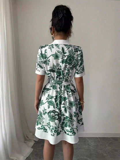 Floral Print Button-Front Shirt Dress - -