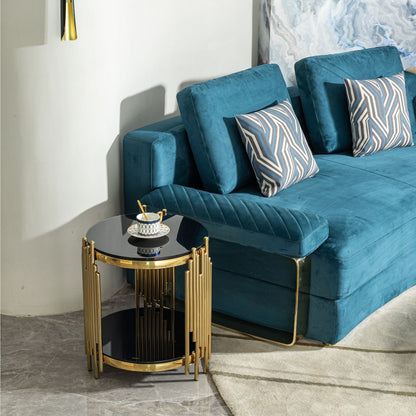 Elegant Round Table With Double Layer Tempered Glass Top And Stainless Steel Frame For Living Room - - Side Tables