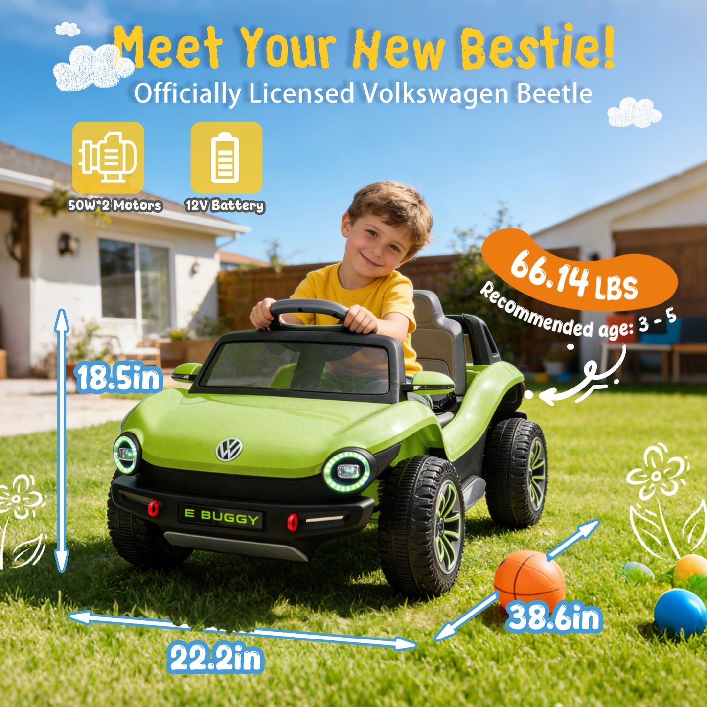 12V Licensed Volkswagen Beetle Kids Ride On Electric Car - - Kids Bikes & Riding Toys