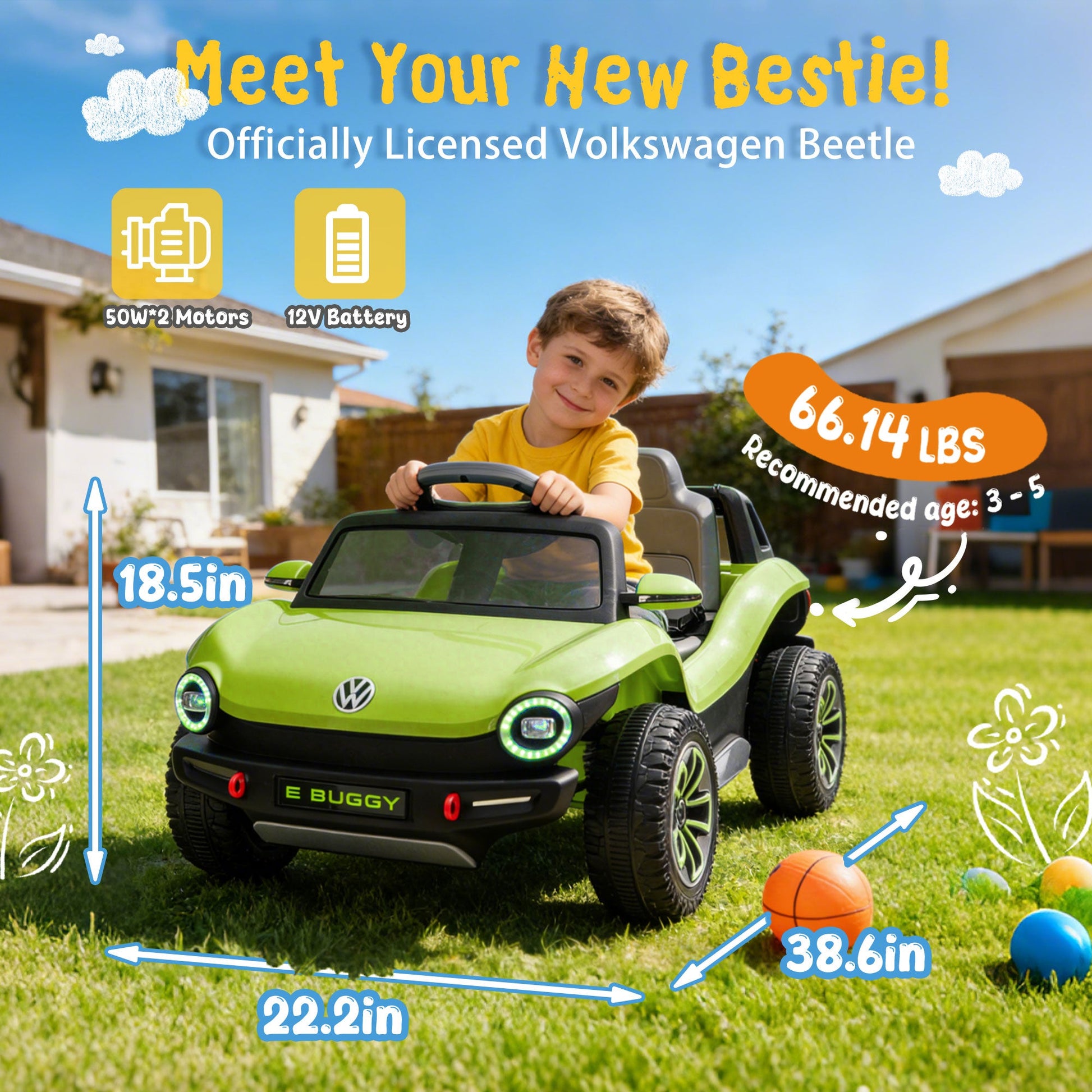 12V Licensed Volkswagen Beetle Kids Ride On Electric Car - - Kids Bikes & Riding Toys