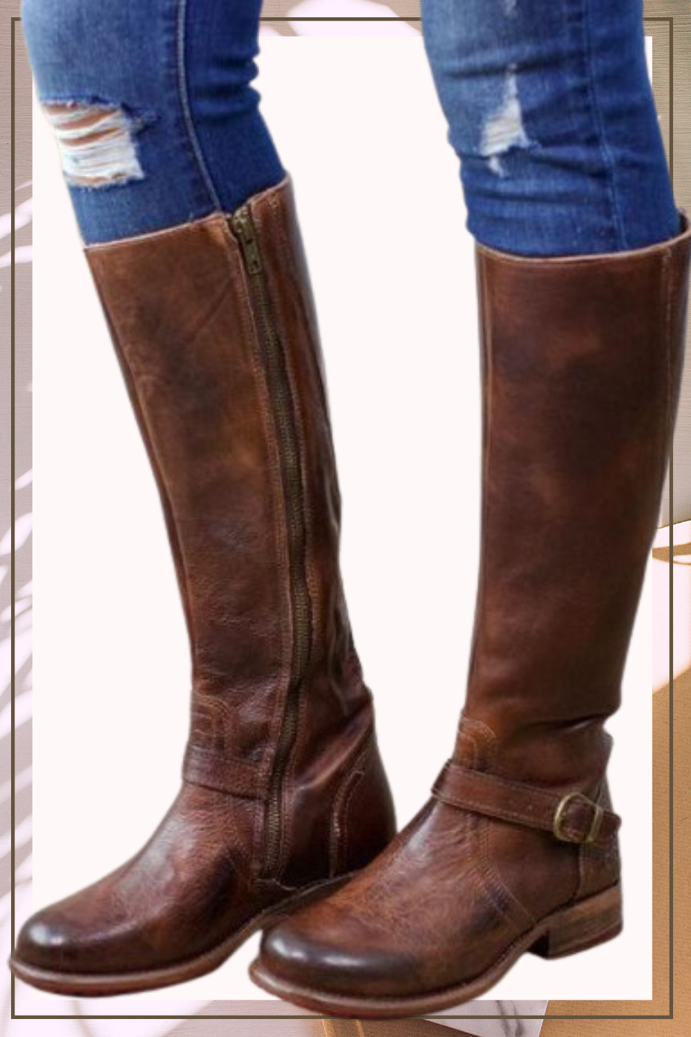 Mid-Calf High Knight Buckle Boots - - heeled boots