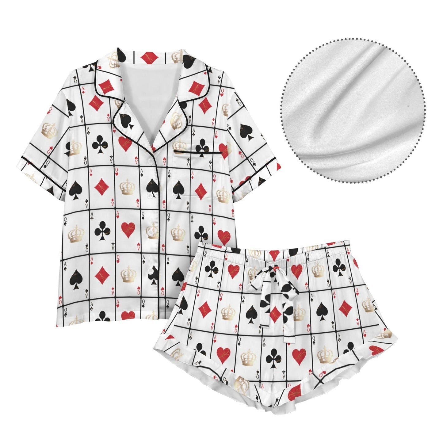 Baha Ranch Vegas Gambling Satin Ruffle Pajama Set - - Pajama Sets