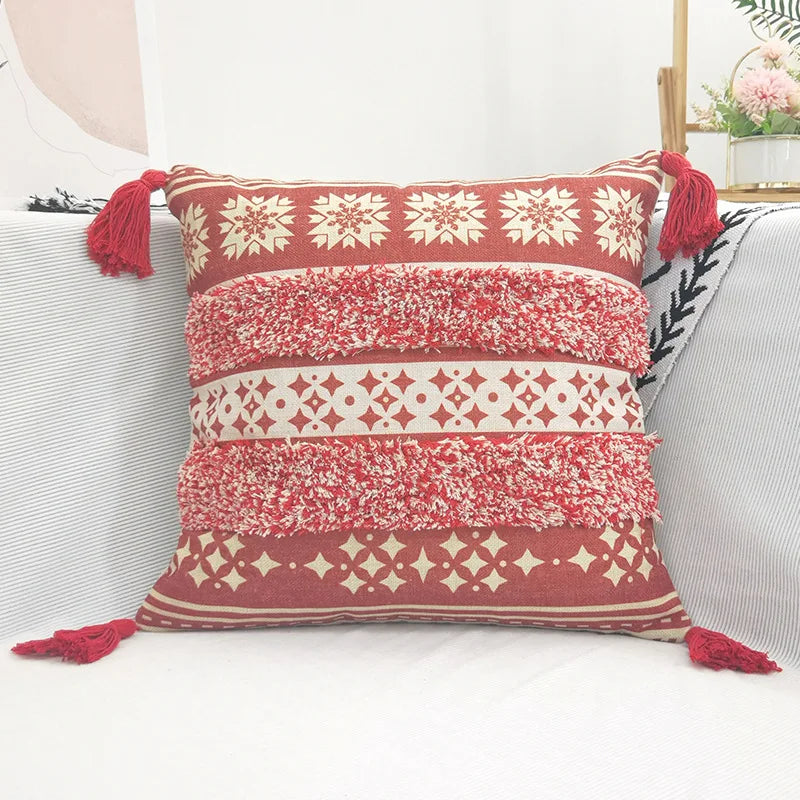 Colorful Tassel Tufted Throw Pillow Cover Geometric Pattern Pillowcase