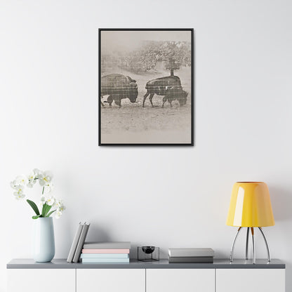 Buffalo at Redwood Falls Gallery Canvas Wraps Vertical Frame 24″ x 30″ Premium Gallery Wraps (1.25″) Black