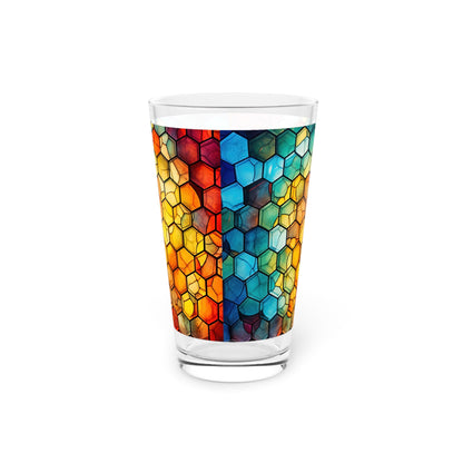 Honeycomb Suprise: A Blue and Yellow Honeycomb Stained Glass Artwork on a 16oz Pint Glass Gift idea gifts for home decor housewarming gift - - Mug